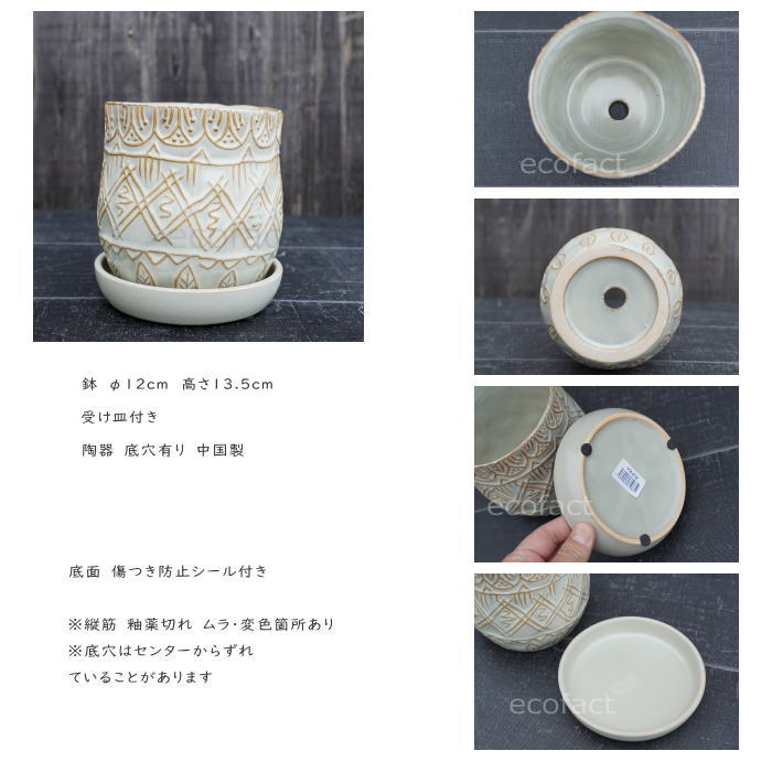植木鉢 おしゃれ 陶器鉢 フラワーポット ミニポット 底穴あり フェミニンブルー φ12cm プランター 園芸鉢 観葉植物 多肉植物 熱帯植物 アッシュグレイ アグラオネマ カラテア