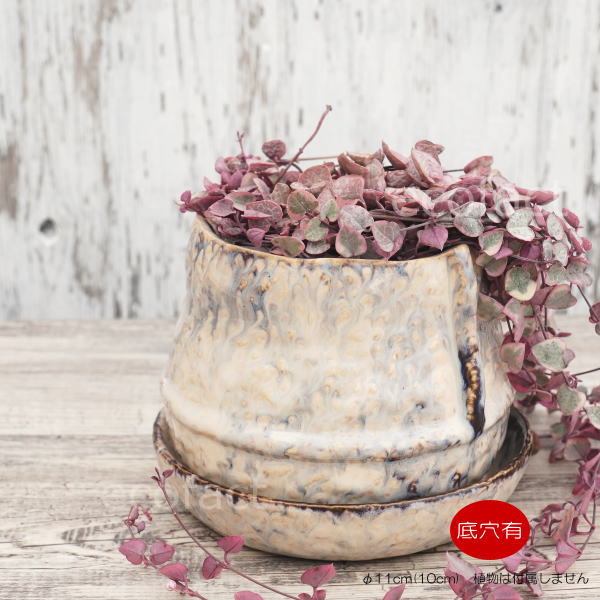 植木鉢 おしゃれ 陶器鉢 フラワーポット ミニポット 底穴あり ロックポット クリーム φ11cm プランター 園芸鉢 観葉植物 多肉植物 熱帯植物 アッシュグレイ