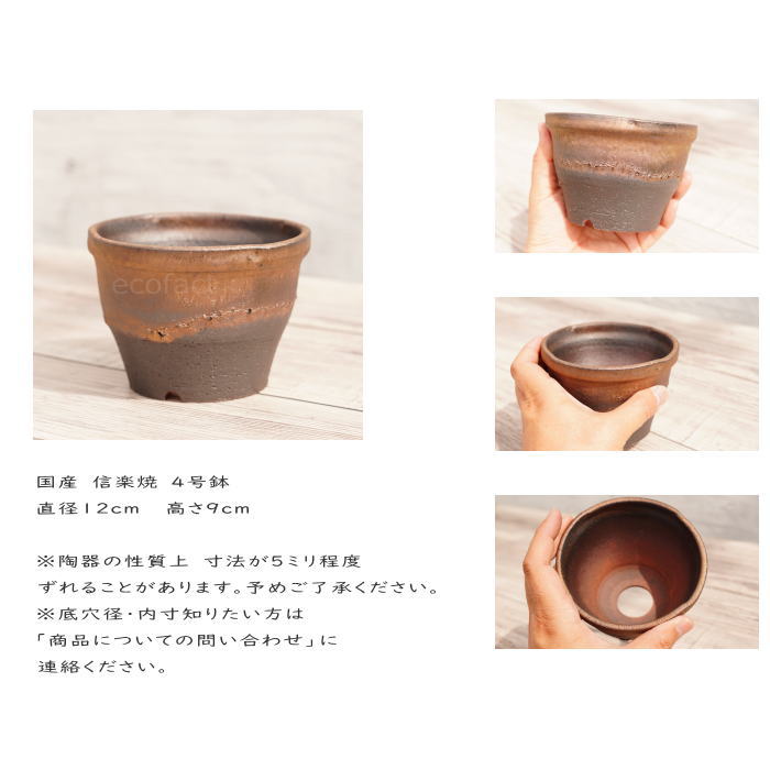 陶器鉢 植木鉢 4号 丸中深型 金彩 ゴールド/ブラック おしゃれ プランター 園芸鉢 かみ山陶器 信楽焼 観葉植物 アガベ サボテン ビザールプランツ 塊根植物 コーデックス 多肉植物 ポット