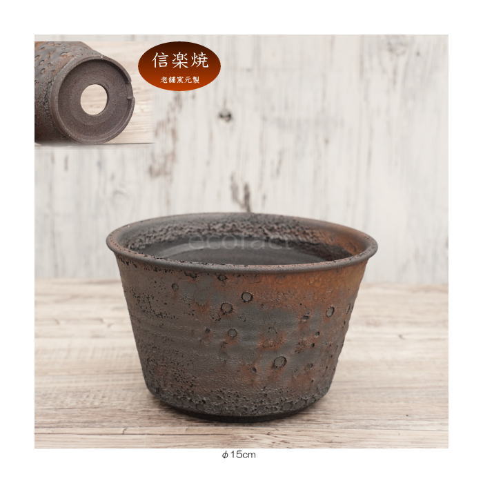 陶器鉢 植木鉢 5号 クレーターポット φ15cm 中深 ゴールド/ブラック おしゃれ プランター 園芸鉢 信楽焼 かみ山陶器 観葉植物 アガベ サボテン ビザールプランツ 塊根植物 コーデックス 多肉植物 ポット
