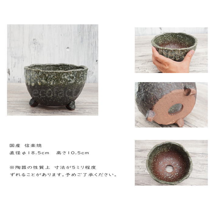 陶器鉢 植木鉢 φ18.5cm 青窯変脚付 ブルー系 おしゃれ プランター 園芸鉢 かみ山陶器 信楽焼 観葉植物 アガベ サボテン ビザールプランツ 塊根植物 コーデックス 多肉植物 ポット