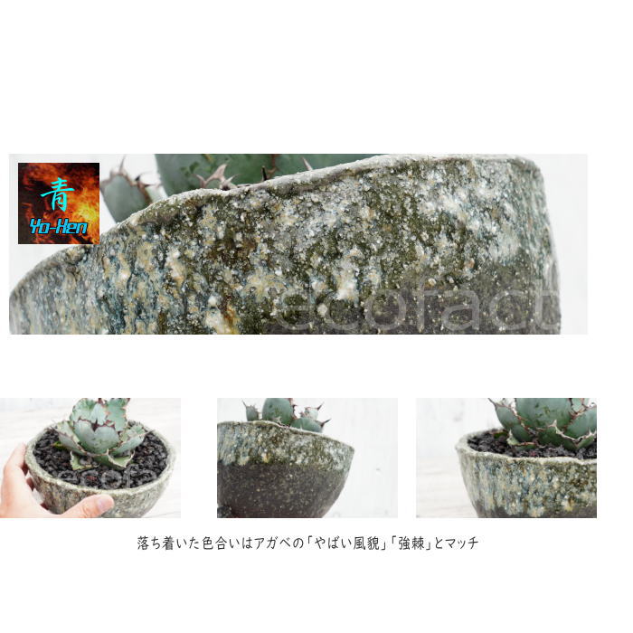 陶器鉢 植木鉢 φ18.5cm 青窯変脚付 ブルー系 おしゃれ プランター 園芸鉢 かみ山陶器 信楽焼 観葉植物 アガベ サボテン ビザールプランツ 塊根植物 コーデックス 多肉植物 ポット