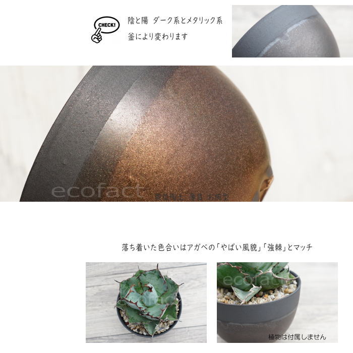 陶器鉢 植木鉢 小鉢 底穴あり マットブラック丸 焦がし金 艶消し黒 φ12.5cm おしゃれ プランター 園芸鉢 信楽焼(しがらきやき)かみ山陶器 サボテンポット