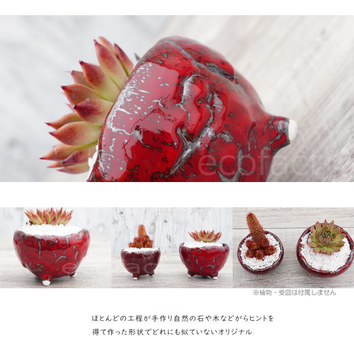 陶器鉢 植木鉢 ミニポット 底穴あり BUNGA POT マグマ(S)赤 レッド φ10.5cm おしゃれ かわいい プランター 宝寿窯 有田焼 陶芸鉢 観葉植物 アガベ サボテン ビザールプランツ 塊根植物 コーデックス 多肉植物