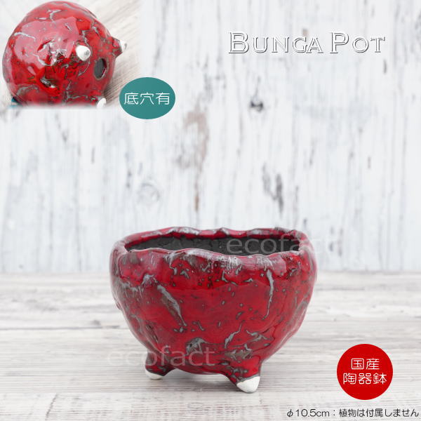 陶器鉢 植木鉢 ミニポット 底穴あり BUNGA POT マグマ(S)赤 レッド φ10.5cm おしゃれ かわいい プランター 宝寿窯 有田焼 陶芸鉢 観葉植物 アガベ サボテン ビザールプランツ 塊根植物 コーデックス 多肉植物