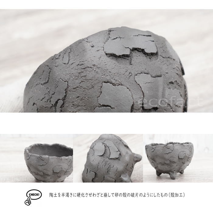 陶器鉢 植木鉢 ミニポット 底穴あり BUNGA POT エッグ(S)黒 ブラック φ10.5cm おしゃれ かわいい プランター 宝寿窯 有田焼 陶芸鉢 観葉植物 アガベ サボテン ビザールプランツ 塊根植物 コーデックス 多肉植物