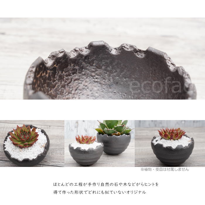 陶器鉢 植木鉢 ミニポット 底穴あり BUNGA POT クラウン 丸型 (小)ガンメタリック φ11.5cm おしゃれ かわいい プランター 宝寿窯 有田焼 陶芸鉢 観葉植物 アガベ サボテン ビザールプランツ 塊根植物 コーデックス 多肉植物