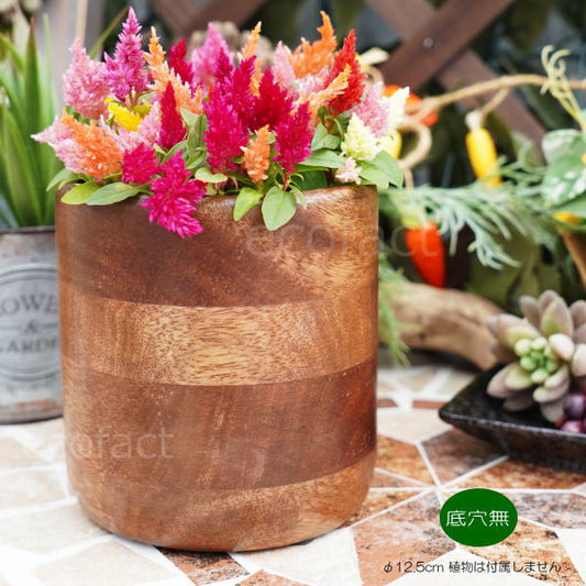 ブリックカップ S 木製 鉢 鉢カバー 植木鉢 ミニポット 底穴無し  φ12.5cm おしゃれ かわいい プランター  観葉植物  多肉植物 アグラオネマ  カラテア フィロデンドロン