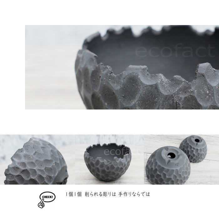 陶器鉢 植木鉢 ミニポット 底穴あり BUNGA POT カービング ブラック(小)艶消し 黒 φ11cm おしゃれ かわいい プランター 宝寿窯 有田焼 陶芸鉢 観葉植物 アガベ サボテン ビザールプランツ 塊根植物 コーデックス 多肉植物