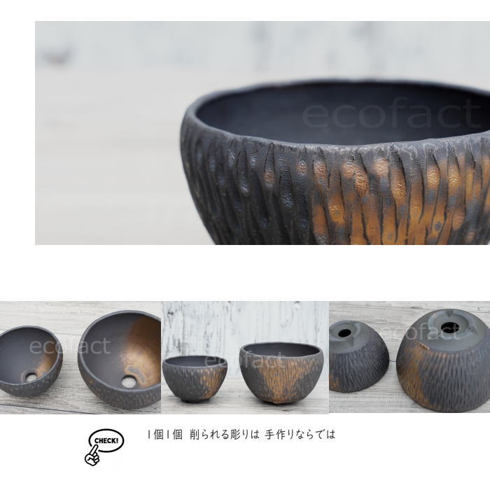 陶器鉢 植木鉢 ミニポット 底穴あり BUNGA POT カービング 金彩(大) φ14.5cm おしゃれ かわいい プランター 宝寿窯 有田焼 陶芸鉢 観葉植物 アガベ サボテン ビザールプランツ 塊根植物 コーデックス 多肉植物
