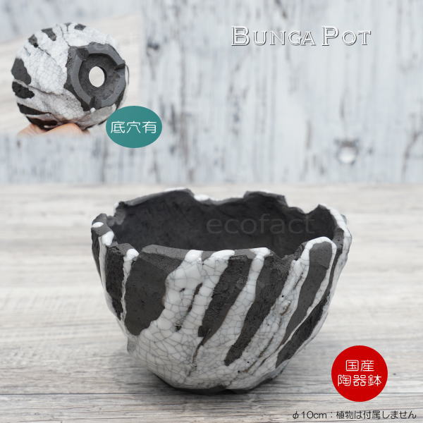 陶器鉢 植木鉢 ミニポット 底穴あり BUNGA POT キレット 貫入墨入れ φ10cm おしゃれ かわいい プランター 宝寿窯 有田焼 陶芸鉢 観葉植物 アガベ サボテン ビザールプランツ 塊根植物 コーデックス 多肉植物