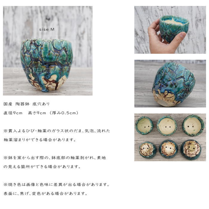 陶器鉢 植木鉢 ミニポット 底穴あり フォレスト(グリーン)白茶M φ9cm 日本製 手作り おしゃれ かわいい プランター 園芸鉢 観葉植物 アガベ サボテン ビザールプランツ 塊根植物 コーデックス 多肉植物 ふるものぐりーん8889工房