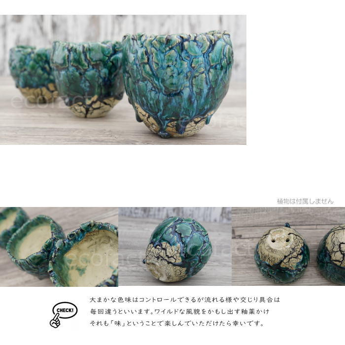 陶器鉢 植木鉢 ミニポット 底穴あり フォレスト(グリーン)白黒 M φ9cm(日本製 手作り おしゃれ かわいい プランター 園芸鉢 観葉植物 アガベ サボテン ビザールプランツ 塊根植物 コーデックス 多肉植物 ふるものぐりーん8889工房