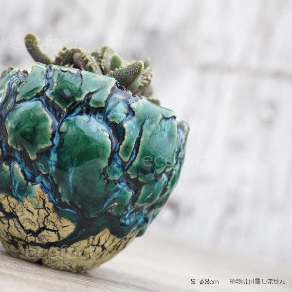 陶器鉢 植木鉢 ミニポット 底穴あり フォレスト(グリーン)白黒 S φ8cm 日本製 手作り おしゃれ かわいい プランター 園芸鉢 観葉植物 アガベ サボテン ビザールプランツ 塊根植物 コーデックス 多肉植物 ふるものぐりーん8889工房