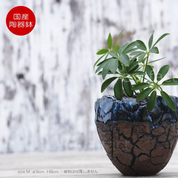 陶器鉢 植木鉢 ミニポット 底穴あり インディゴ 濃茶 M φ9cm 日本製 手作り おしゃれ かわいい プランター 園芸鉢 観葉植物 アガベ サボテン ビザールプランツ 塊根植物 コーデックス 多肉植物 ふるものぐりーん8889工房