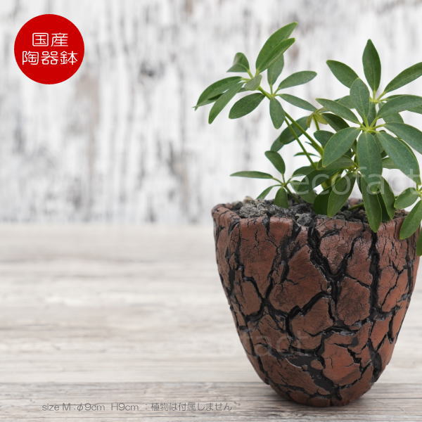 陶器鉢 植木鉢 ミニポット 底穴あり アース 茶 M φ9cm 日本製 手作り おしゃれ かわいい プランター 園芸鉢 観葉植物 アガベ サボテン ビザールプランツ 塊根植物 コーデックス 多肉植物 ふるものぐりーん8889工房