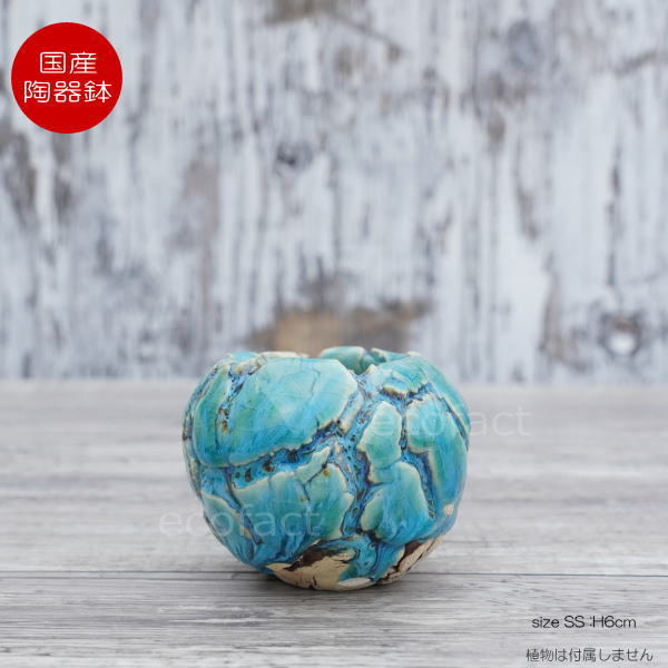 陶器鉢 植木鉢 ミニポット 底穴あり 丸型 フォレスト(グリーン)白茶 SS H6cm 日本製 手作り おしゃれ かわいい プランター 園芸鉢 観葉植物 アガベ サボテン ビザールプランツ 塊根植物 コーデックス 多肉植物 ふるものぐりーん8889工房