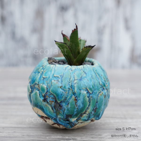 陶器鉢 植木鉢 ミニポット 底穴あり 丸型 フォレスト(グリーン)白茶 S H7cm 日本製 手作り おしゃれ かわいい プランター 園芸鉢 観葉植物 アガベ サボテン ビザールプランツ 塊根植物 コーデックス 多肉植物 ふるものぐりーん8889工房