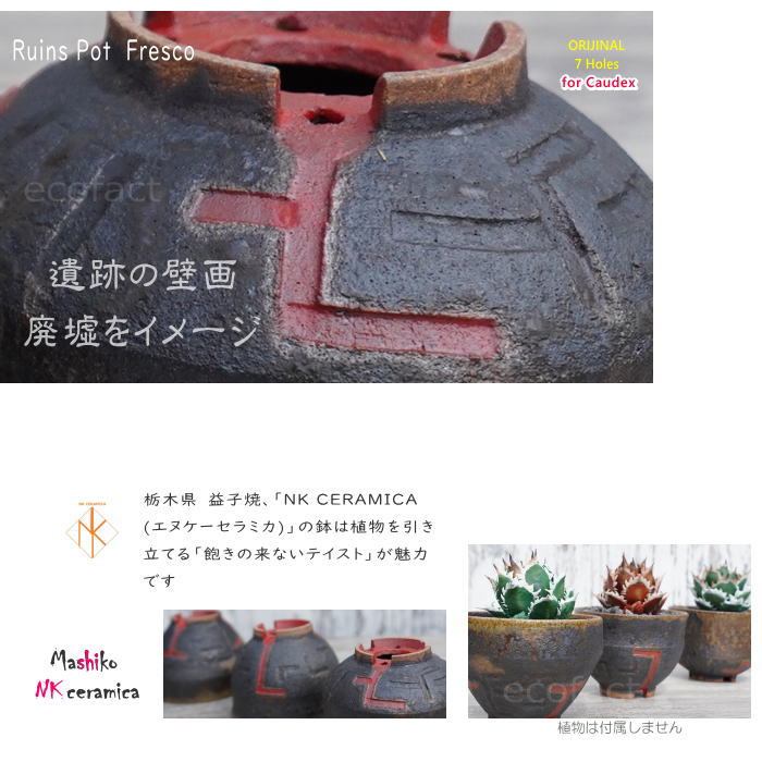 陶器鉢 植木鉢 小鉢 底穴あり 益子焼 Ruins Pot Fresco てり φ11cm おしゃれ 園芸鉢 プランター アガベ コーデックス 塊根植物 NK CERAMICA(エヌケーセラミカ)