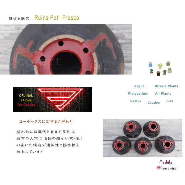 陶器鉢 植木鉢 小鉢 底穴あり 益子焼 Ruins Pot Fresco そり低 φ12cm おしゃれ 園芸鉢 プランター アガベ コーデックス 塊根植物 NK CERAMICA(エヌケーセラミカ)
