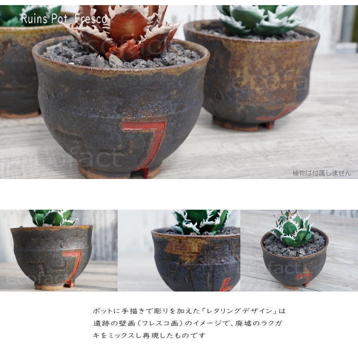 陶器鉢 植木鉢 小鉢 底穴あり 益子焼 Ruins Pot Fresco むくり φ11cm おしゃれ 園芸鉢 プランター アガベ コーデックス 塊根植物 多肉植物 NK CERAMICA(エヌケーセラミカ)