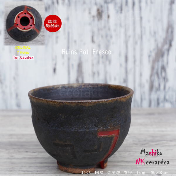 陶器鉢 植木鉢 小鉢 底穴あり 益子焼 Ruins Pot Fresco むくり φ11cm おしゃれ 園芸鉢 プランター アガベ コーデックス 塊根植物 多肉植物 NK CERAMICA(エヌケーセラミカ)