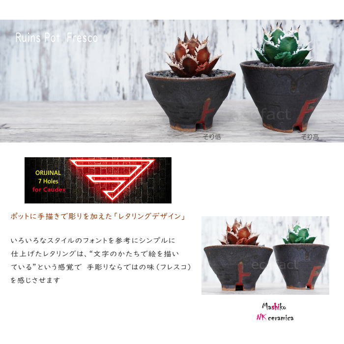陶器鉢 植木鉢 小鉢 底穴あり 益子焼 Ruins Pot Fresco そり低 φ12cm おしゃれ 園芸鉢 プランター アガベ コーデックス 塊根植物 NK CERAMICA(エヌケーセラミカ)