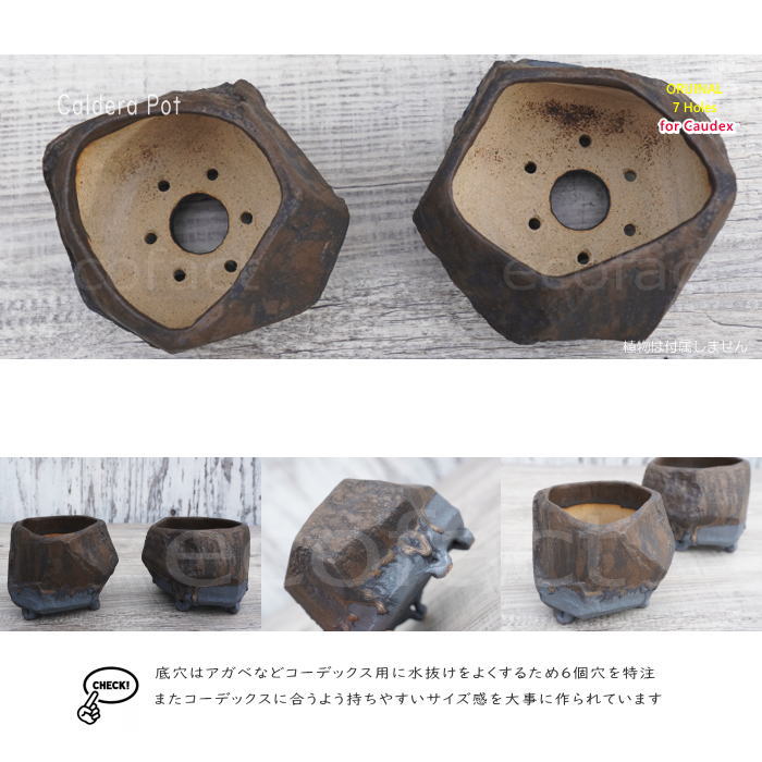 陶器鉢 植木鉢 小鉢 底穴あり 益子焼 Caldera Pot φ11cm おしゃれ 園芸鉢 プランター アガベ コーデックス 塊根植物 NK CERAMICA(エヌケーセラミカ)