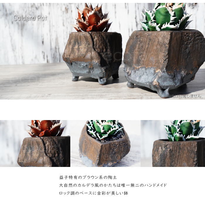陶器鉢 植木鉢 小鉢 底穴あり 益子焼 Caldera Pot φ11cm おしゃれ 園芸鉢 プランター アガベ コーデックス 塊根植物 NK CERAMICA(エヌケーセラミカ)