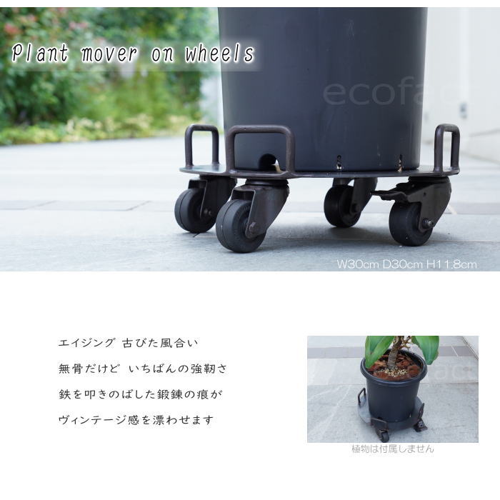 アイアン プラントキャディ 植木鉢台 鉢置き台 φ30cm キャスター付き 移動花台 植木鉢 鉢受台 フラワースタンド プラントムーバー プランツトロリー プランターキャディ