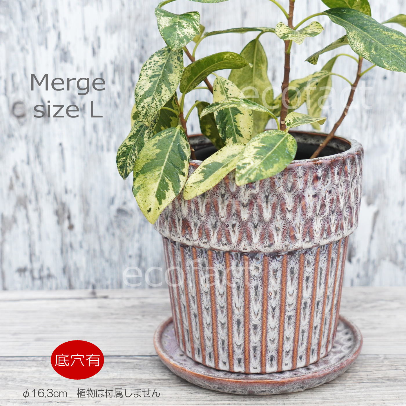 ポット 鉢 植木鉢 プランター おしゃれ 陶器 φ16.3cm Merge L グレー フラワーベース 花瓶 ガーデニング 園芸