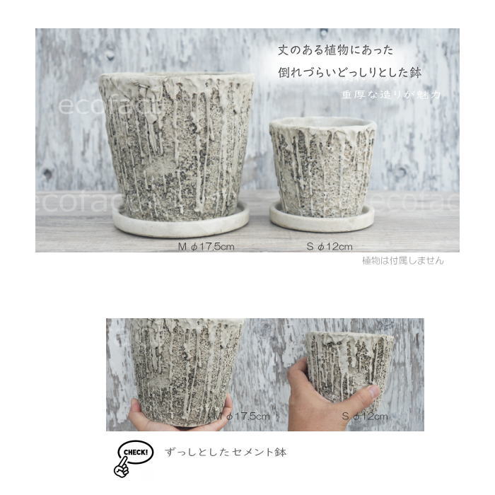 植木鉢 おしゃれ セメント鉢 フラワーポット ミニポット 底穴あり メルティポットS φ12cm プランター 園芸鉢 観葉植物 オージープランツ