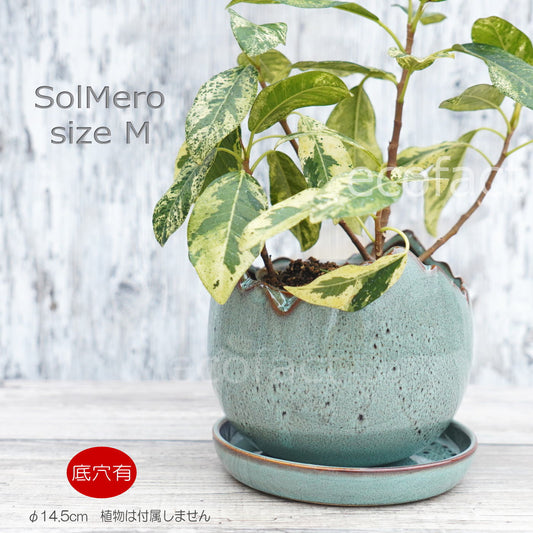 ポット 鉢 植木鉢 プランター おしゃれ 陶器 φ14.5cm Solmero M ブルー フラワーベース 花瓶 ガーデニング 園芸