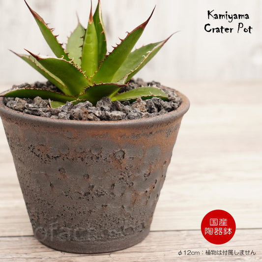 陶器鉢 植木鉢 4号 クレーターポット φ12cm 中深 ゴールド/ブラック おしゃれ プランター 園芸鉢 信楽焼 かみ山陶器 観葉植物 アガベ サボテン ビザールプランツ 塊根植物 コーデックス 多肉植物 ポット