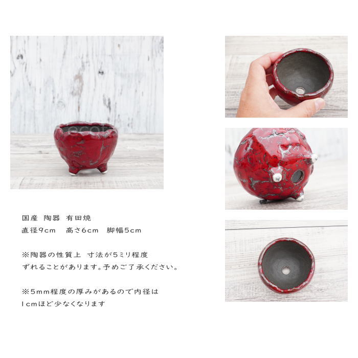 陶器鉢 植木鉢 ミニポット 底穴あり BUNGA POT マグマ（SS）赤 レッド φ9cm おしゃれ かわいい プランター 宝寿窯 有田焼 陶芸鉢 観葉植物 アガベ サボテン ビザールプランツ 塊根植物 コーデックス 多肉植物