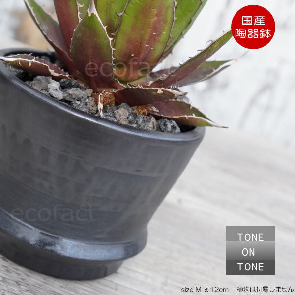 陶器鉢 植木鉢 φ12cm リム型グレイM  底穴あり おしゃれ プランター 園芸鉢 信楽焼 かみ山陶器  観葉植物 アガベ サボテン ビザールプランツ 塊根植物 コーデックス 多肉植物 ポット