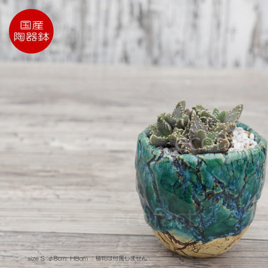 陶器鉢 植木鉢 ミニポット  底穴あり フォレスト（グリーン）白茶 S φ8cm 日本製 手作り おしゃれ かわいい プランター 園芸鉢 観葉植物 アガベ サボテン ビザールプランツ 塊根植物 コーデックス 多肉植物 ふるものぐりーん8889工房