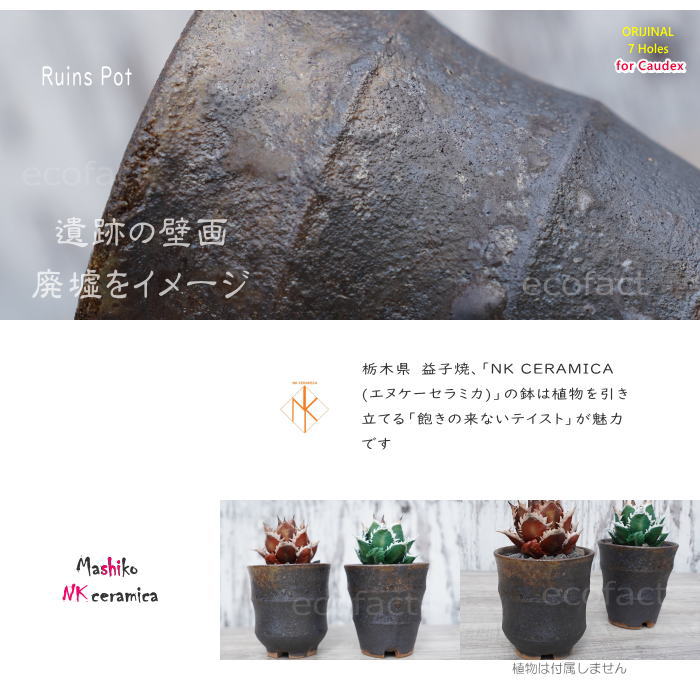 陶器鉢 植木鉢 小鉢 底穴あり 益子焼 Ruins Pot そり二段 φ9cm おしゃれ 園芸鉢 プランター アガベ コーデックス 塊根植物 NK CERAMICA(エヌケーセラミカ)