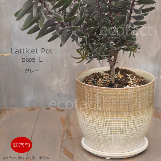 植木鉢 おしゃれ 陶器鉢 フラワーポット ミニポット 底穴あり Lattice L グレイ φ18cm   プランター 園芸鉢 観葉植物 オージープランツ