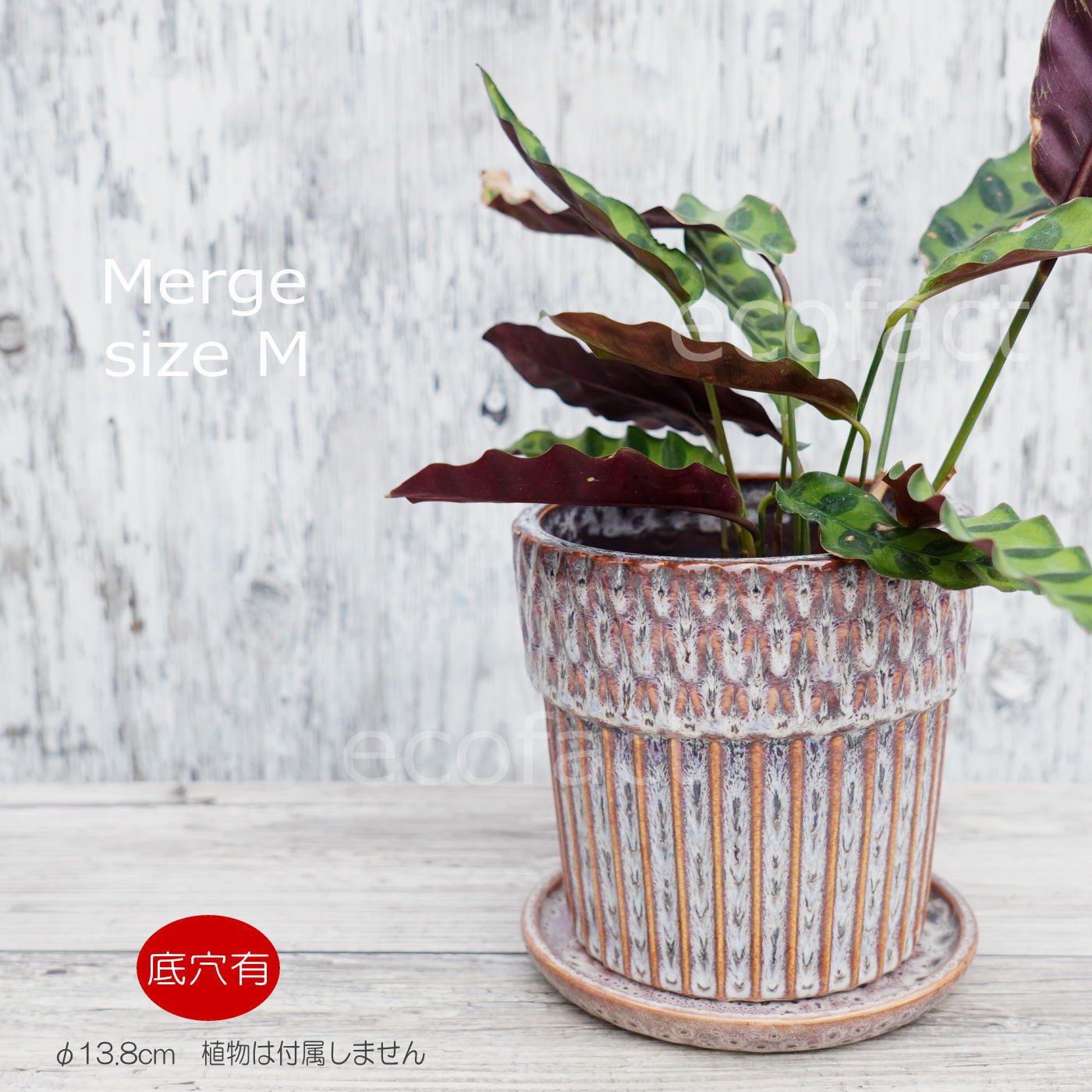 ポット 鉢 植木鉢 プランター おしゃれ 陶器 φ13.8cm Merge Mグレー フラワーベース 花瓶 ガーデニング 園芸