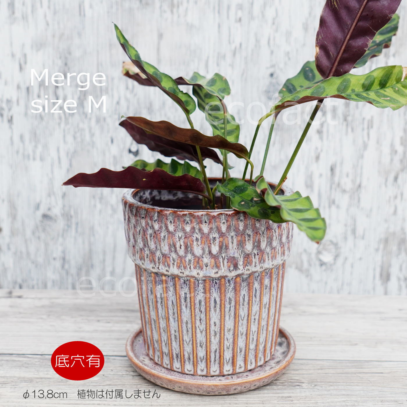 ポット 鉢 植木鉢 プランター おしゃれ 陶器 φ13.8cm Merge Mグレー フラワーベース 花瓶 ガーデニング 園芸